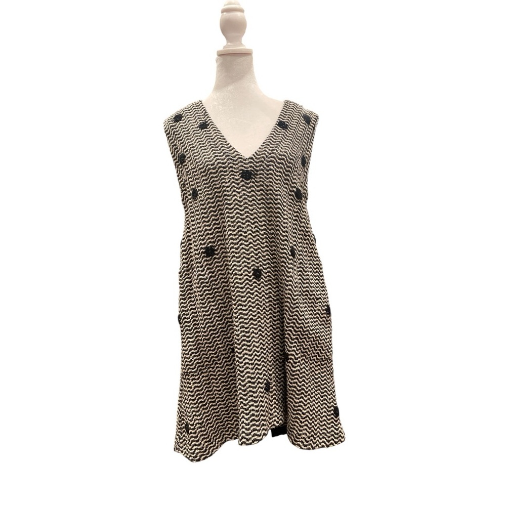 Free People Medium Black White Zigzag Sleeveless tunic Lagenlook Shift Dress - Picture 3 of 6